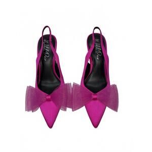 Wild Pair Fuchsia Satin Slingback Heels with Bow Detail Size 8.5 M